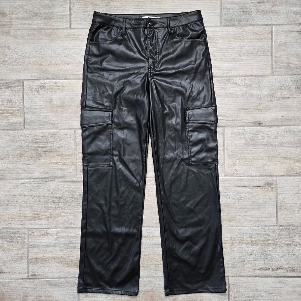 Suite 2939 Faux Leather Cargo Pants Women's Straight Leg Flap Pocket Glam 9/29